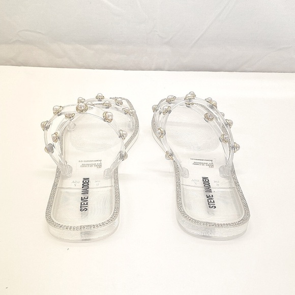STEVE MADDEN NONII Clear/Pearl Embellished Sandals. Women's Size 7 - Picture 5 of 13